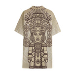 Ancient Mayan Statue Print Cotton Hawaiian Shirt