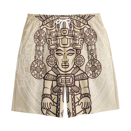 Ancient Mayan Statue Print Cotton Shorts