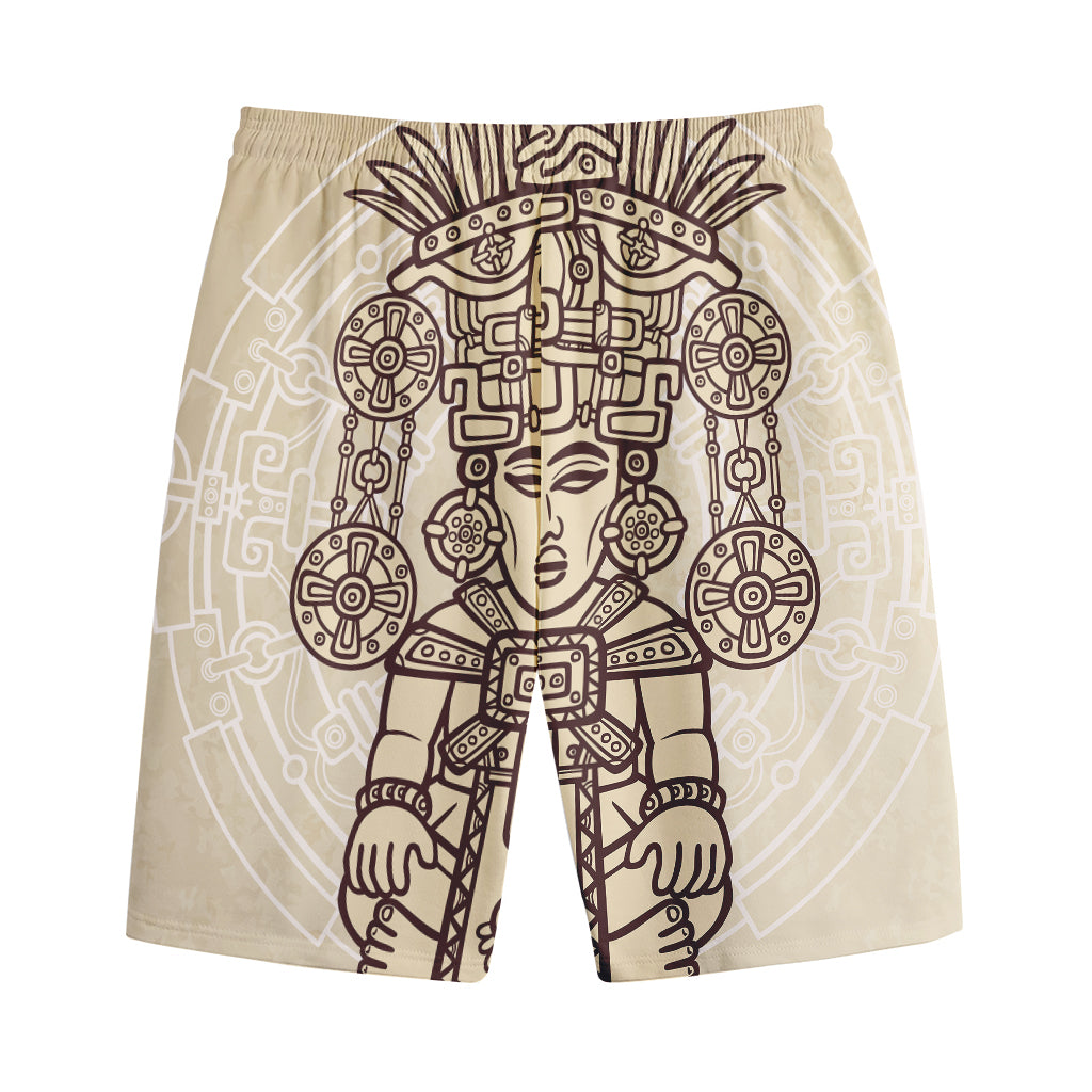 Ancient Mayan Statue Print Cotton Shorts
