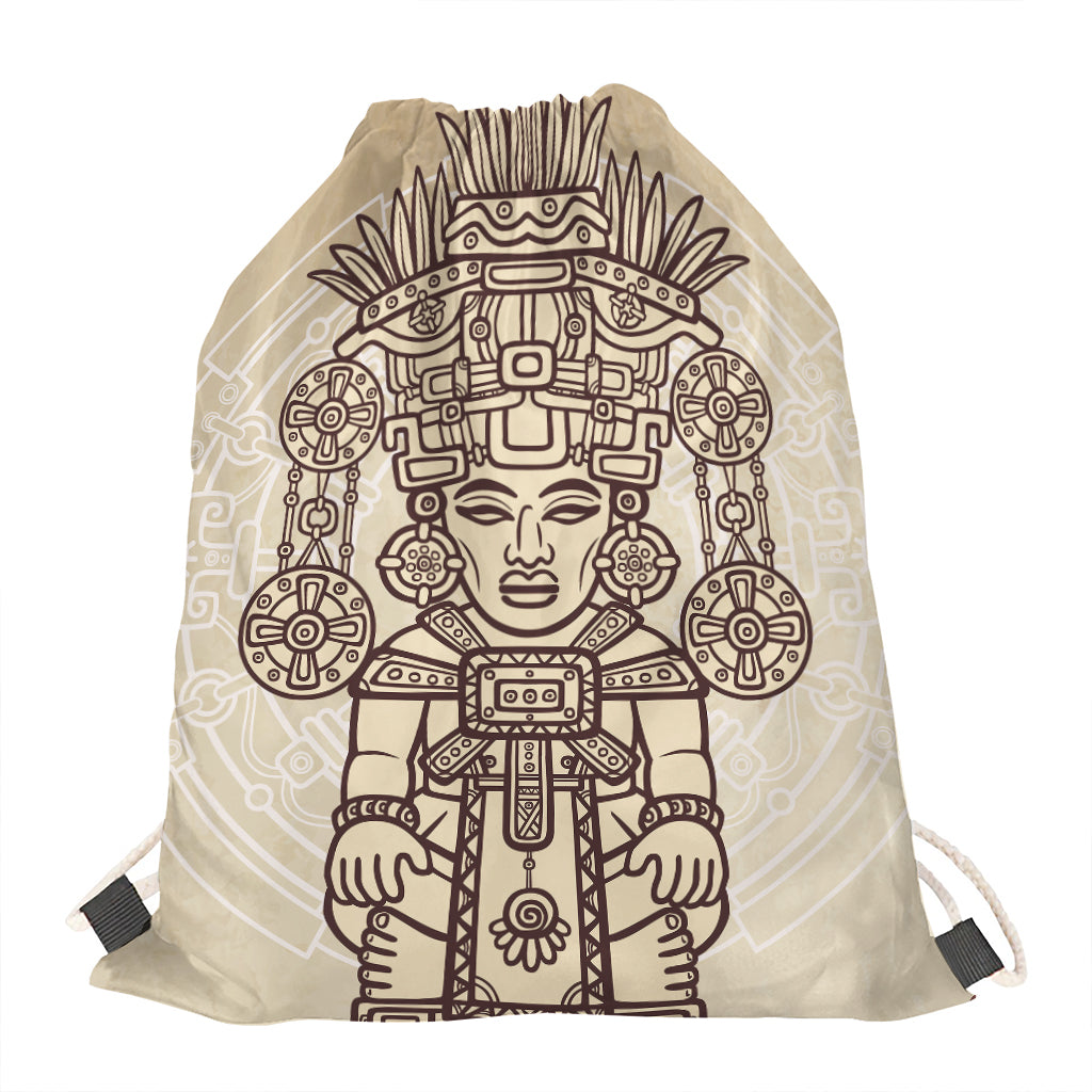 Ancient Mayan Statue Print Drawstring Bag