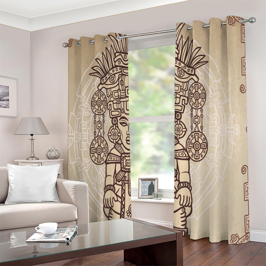 Ancient Mayan Statue Print Extra Wide Grommet Curtains