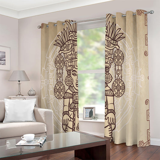 Ancient Mayan Statue Print Extra Wide Grommet Curtains