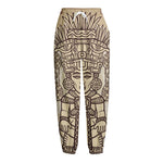 Ancient Mayan Statue Print Fleece Lined Knit Pants