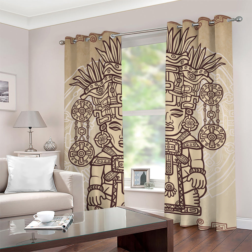 Ancient Mayan Statue Print Grommet Curtains