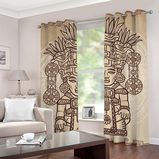 Ancient Mayan Statue Print Grommet Curtains