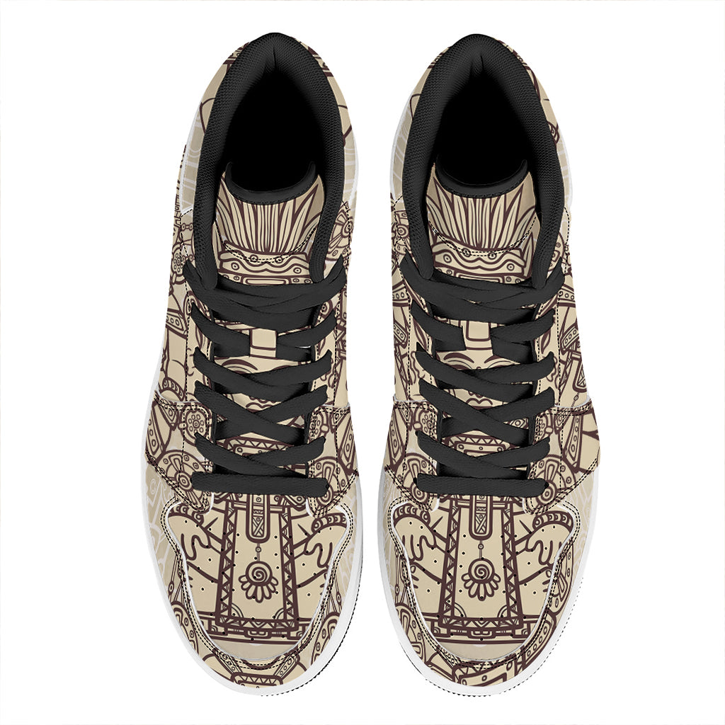 Ancient Mayan Statue Print High Top Leather Sneakers