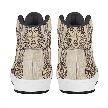 Ancient Mayan Statue Print High Top Leather Sneakers