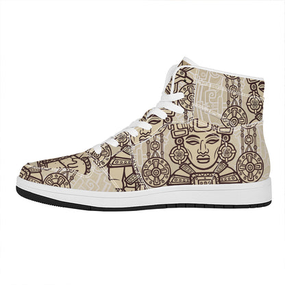 Ancient Mayan Statue Print High Top Leather Sneakers
