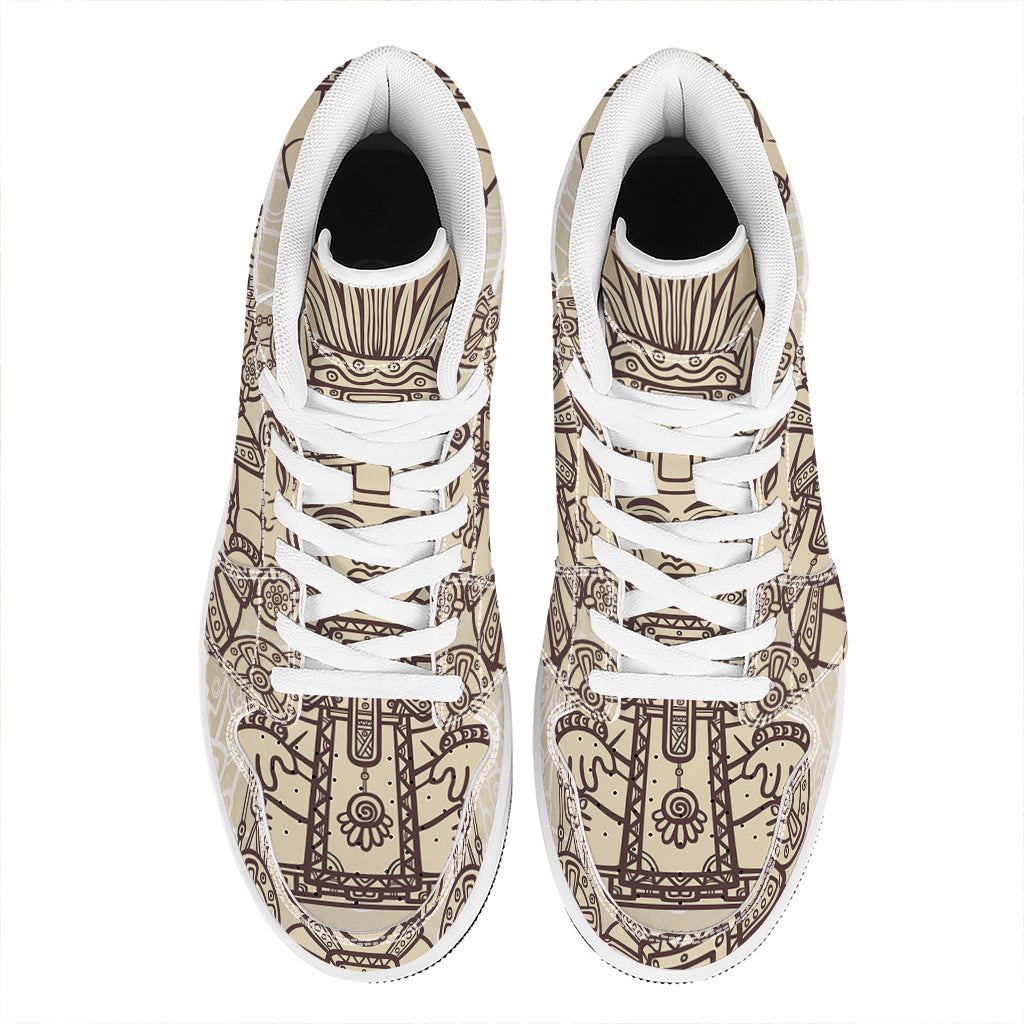 Ancient Mayan Statue Print High Top Leather Sneakers