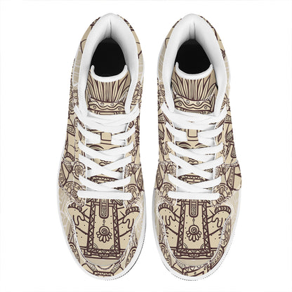 Ancient Mayan Statue Print High Top Leather Sneakers