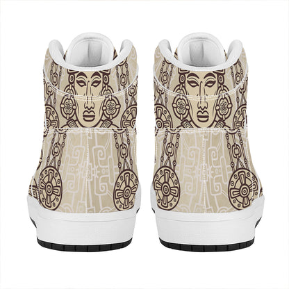 Ancient Mayan Statue Print High Top Leather Sneakers
