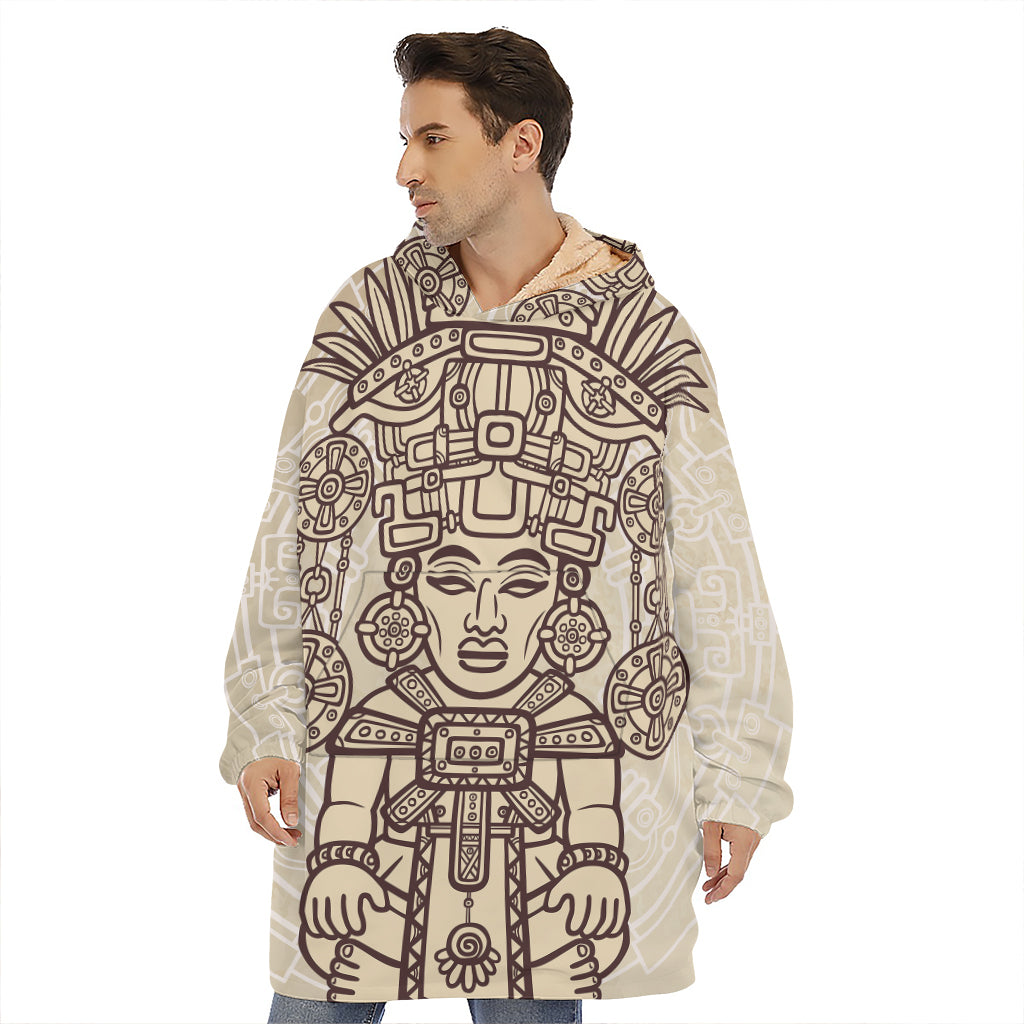 Ancient Mayan Statue Print Hoodie Blanket