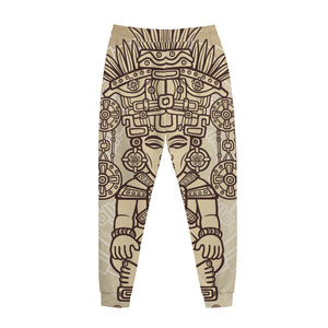 Ancient Mayan Statue Print Jogger Pants