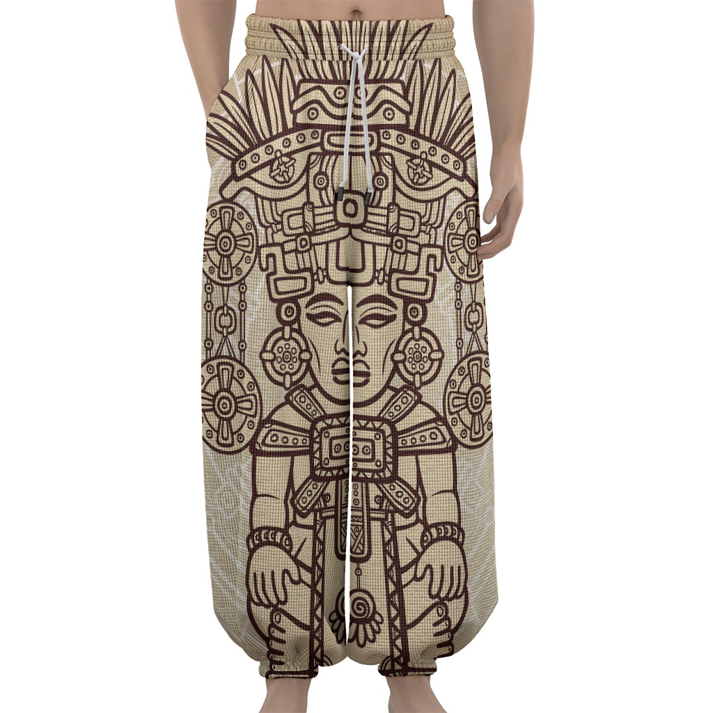 Ancient Mayan Statue Print Lantern Pants
