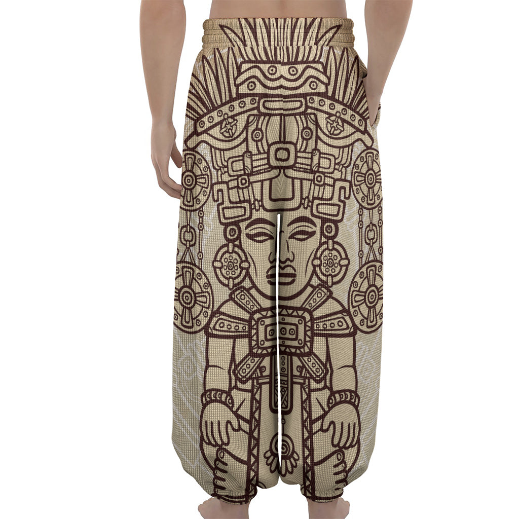 Ancient Mayan Statue Print Lantern Pants