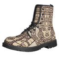 Ancient Mayan Statue Print Lace-Up Boots