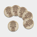 Ancient Mayan Statue Print Leather Coaster Set