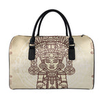 Ancient Mayan Statue Print Leather Duffle Bag