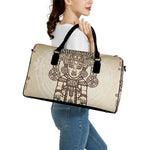 Ancient Mayan Statue Print Leather Duffle Bag