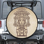 Ancient Mayan Statue Print Leather Spare Tire Cover