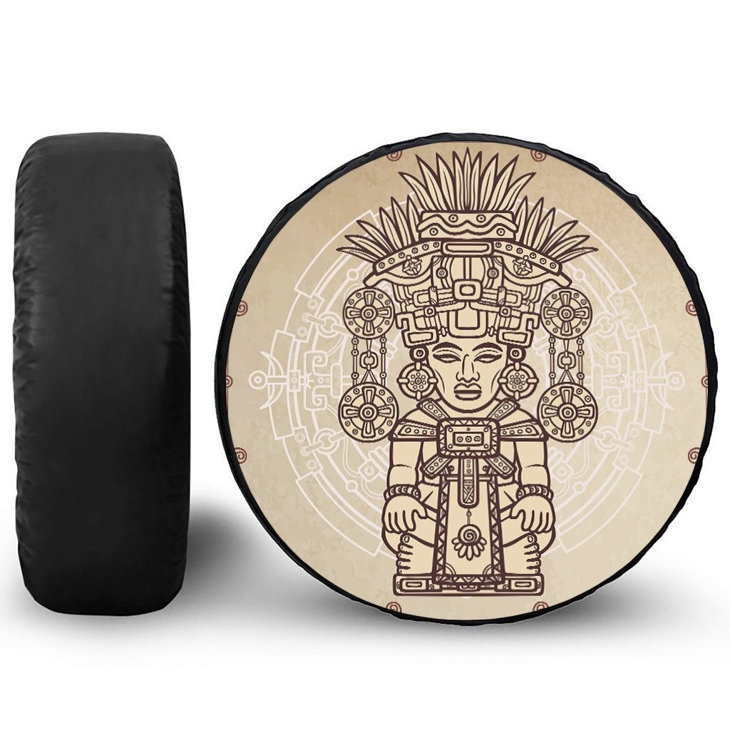 Ancient Mayan Statue Print Leather Spare Tire Cover