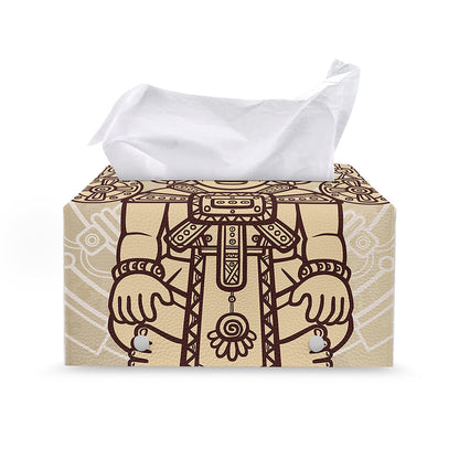 Ancient Mayan Statue Print Leather Tissue Box Cover