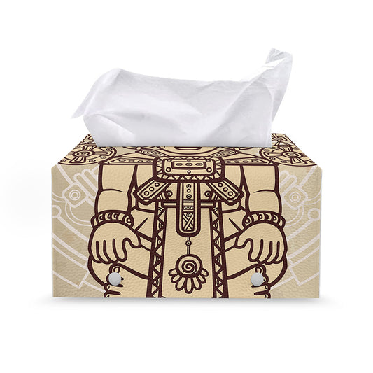 Ancient Mayan Statue Print Leather Tissue Box Cover