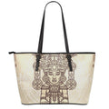 Ancient Mayan Statue Print Leather Tote Bag With Zipper