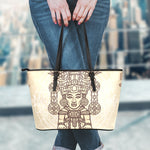 Ancient Mayan Statue Print Leather Tote Bag