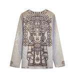 Ancient Mayan Statue Print Long Sleeve Short Coat