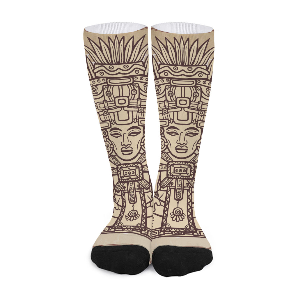 Ancient Mayan Statue Print Long Socks