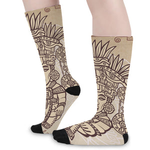 Ancient Mayan Statue Print Long Socks