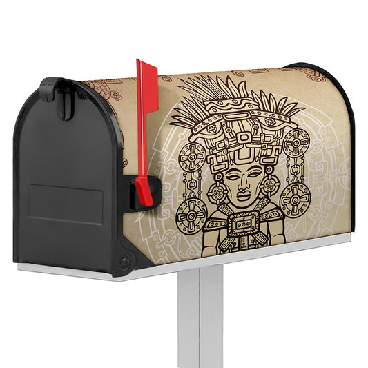 Ancient Mayan Statue Print Mailbox Cover