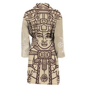 Ancient Mayan Statue Print Men's Bathrobe