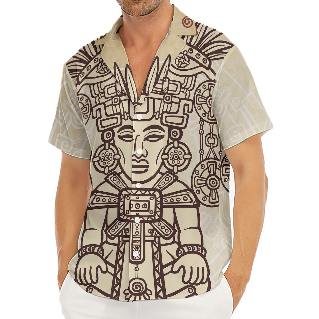 Ancient Mayan Statue Print Men's Deep V-Neck Shirt