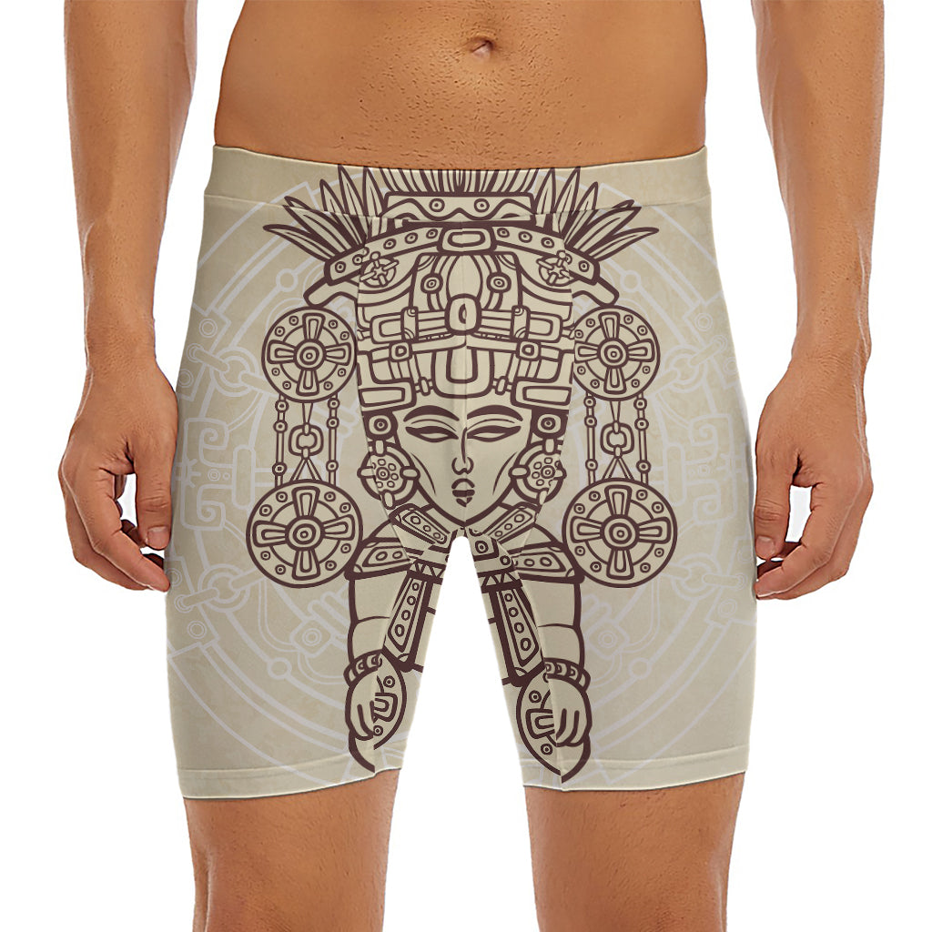 Ancient Mayan Statue Print Men's Long Boxer Briefs