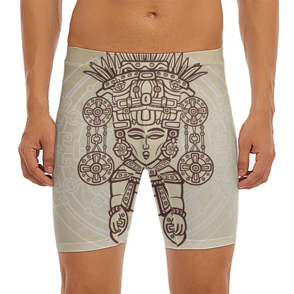 Ancient Mayan Statue Print Men's Long Boxer Briefs