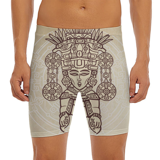 Ancient Mayan Statue Print Men's Long Boxer Briefs
