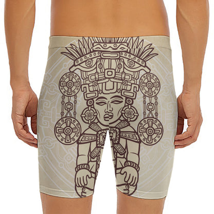 Ancient Mayan Statue Print Men's Long Boxer Briefs