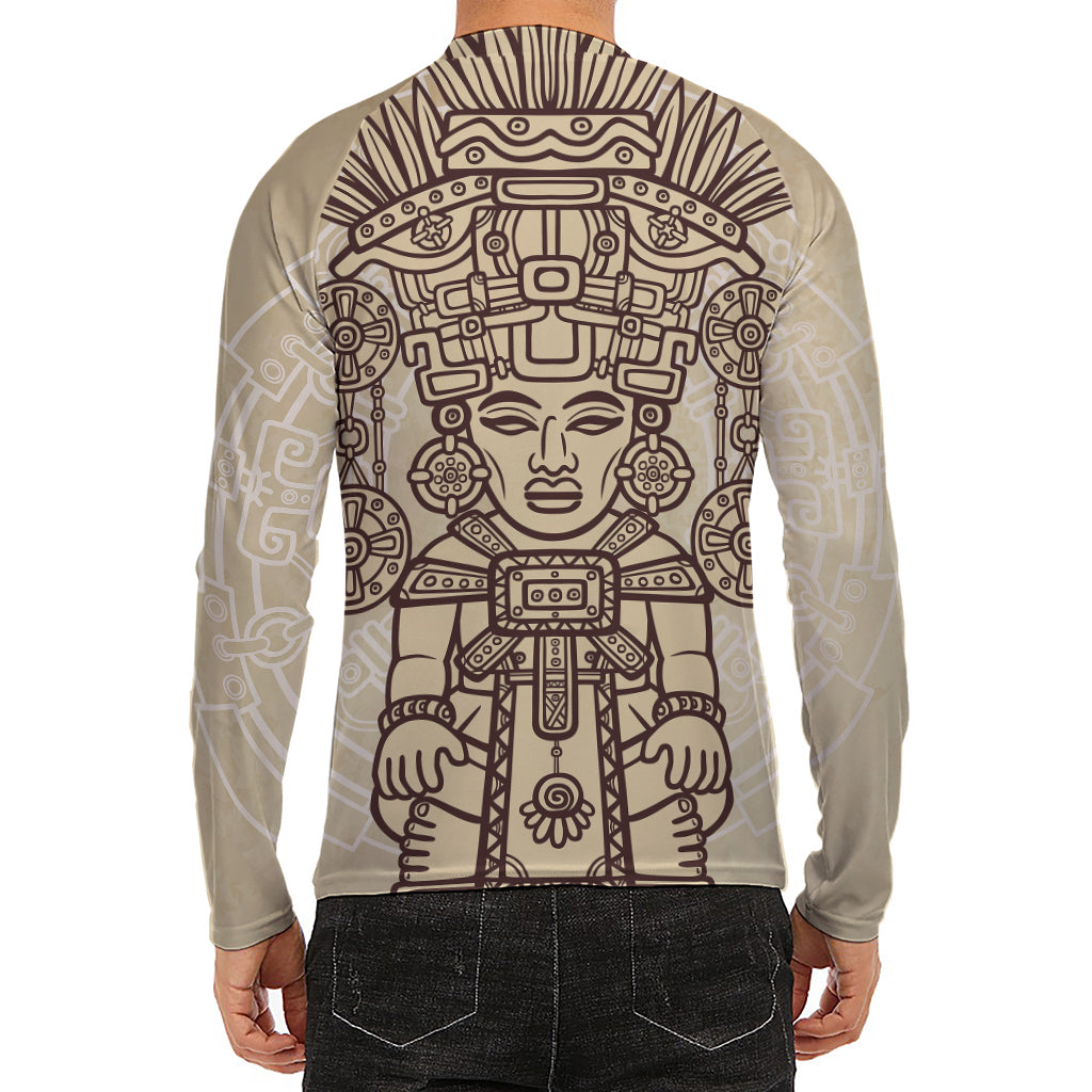 Ancient Mayan Statue Print Men's Long Sleeve Rash Guard