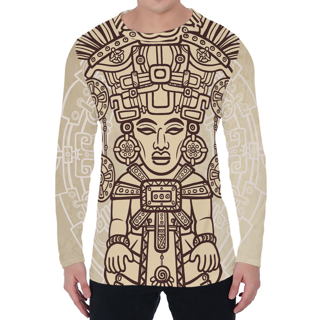 Ancient Mayan Statue Print Men's Long Sleeve T-Shirt