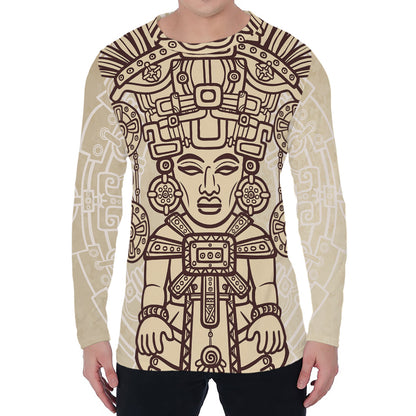 Ancient Mayan Statue Print Men's Long Sleeve T-Shirt