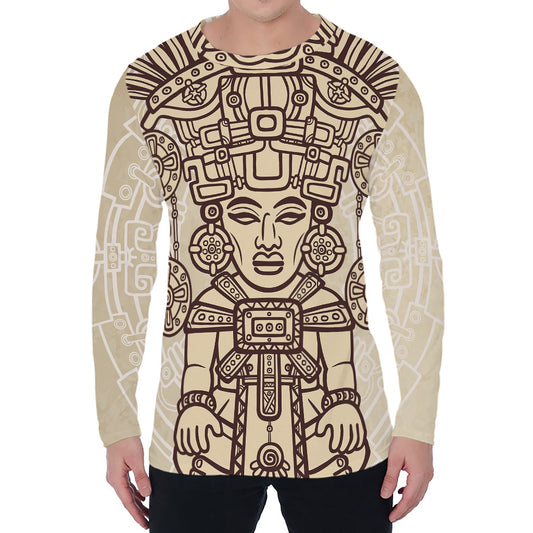 Ancient Mayan Statue Print Men's Long Sleeve T-Shirt