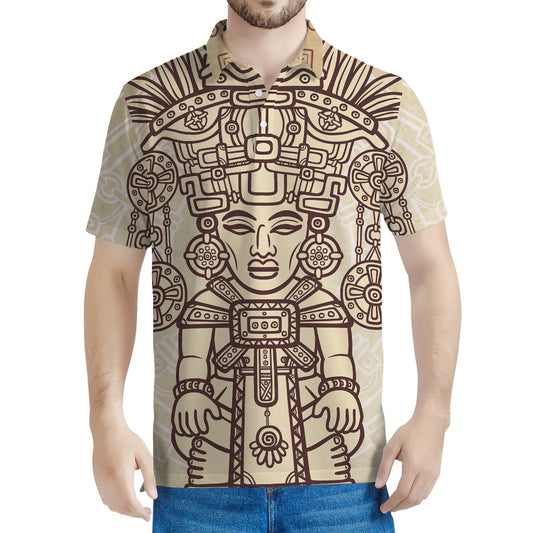 Ancient Mayan Statue Print Men's Polo Shirt