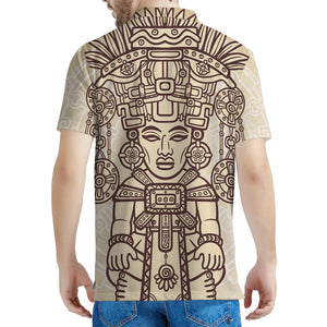Ancient Mayan Statue Print Men's Polo Shirt