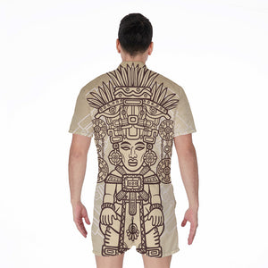 Ancient Mayan Statue Print Men's Rompers