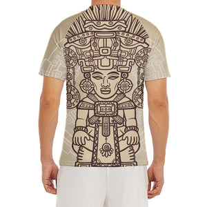 Ancient Mayan Statue Print Men's Short Sleeve Rash Guard