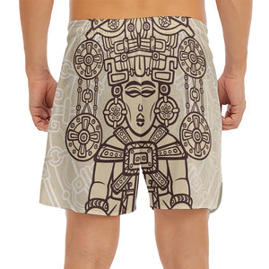 Ancient Mayan Statue Print Men's Split Running Shorts