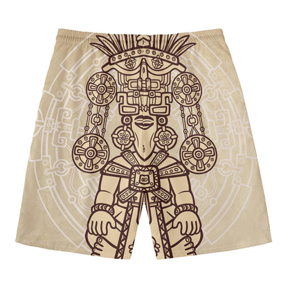 Ancient Mayan Statue Print Men's Swim Trunks