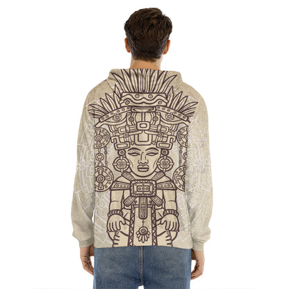 Ancient Mayan Statue Print Men's Velvet Pullover Hoodie